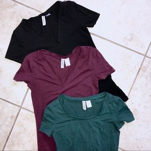 3 H&M Basic V-neck Shirts | XS Vneck Tshirt Bundle
